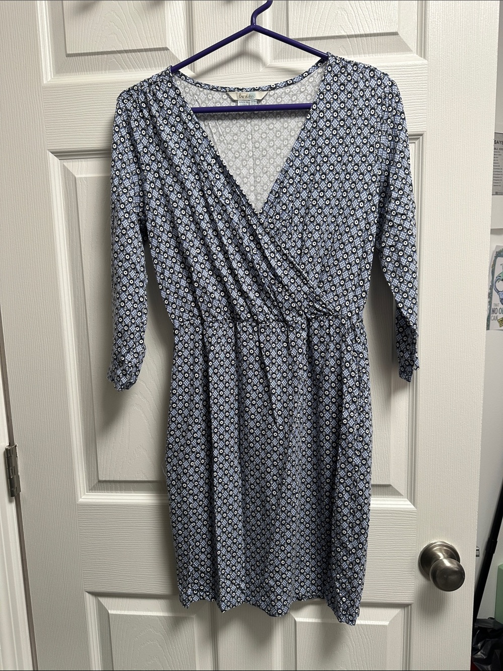 Boden Blue Geometric Wrap-Style Midi Dress